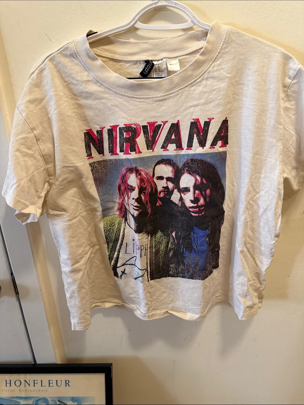 NIRVANA White Tee with Pink Logo and Multicolor Band Photo